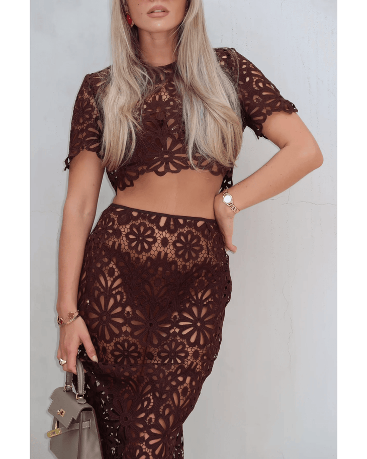 Crochet Co-ord Set in Chocolate - Endless - UAE Rental and Resale for Women's Fashion