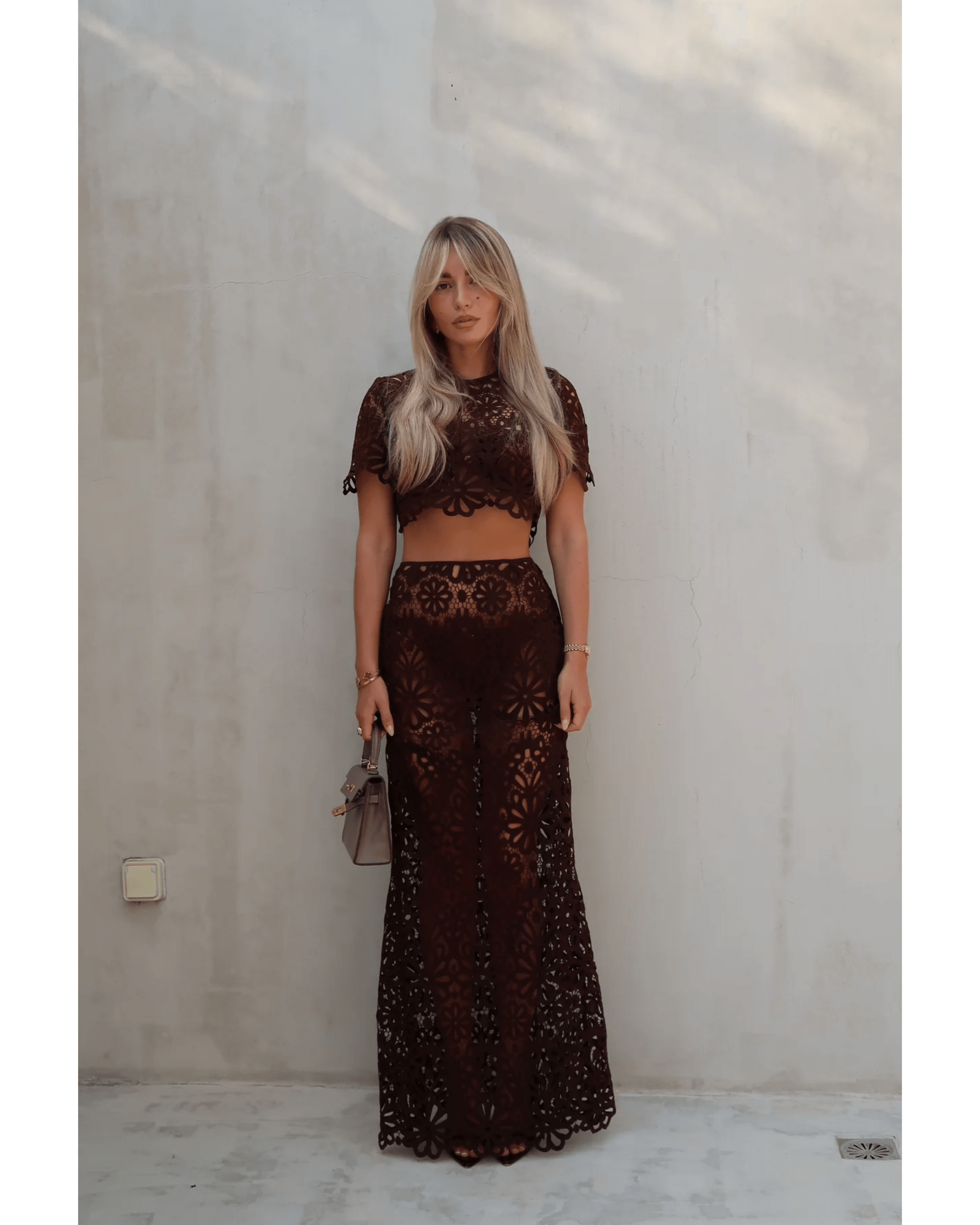 Crochet Co-ord Set in Chocolate - Endless - UAE Rental and Resale for Women's Fashion