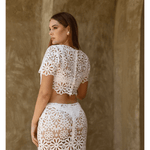Crochet Short Sleeved Crop Top in White - Endless - UAE Rental and Resale for Women's Fashion
