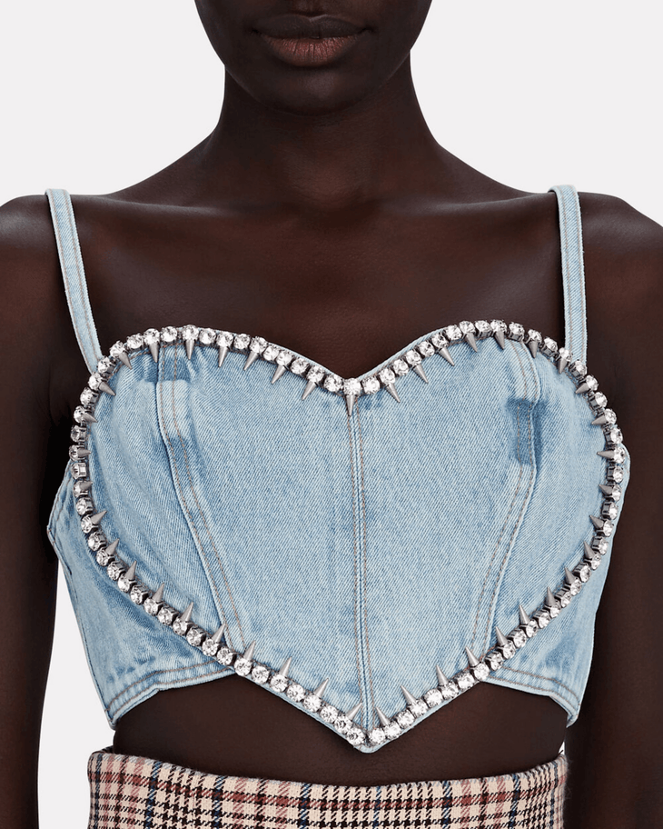 Crystal-Embellished Denim Crop Top - Endless - UAE Rental and Resale for Women's Fashion
