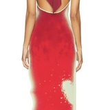 Noah Halter Neck Long Dress in red gradient print with open back and tie detail — ph5 | Endless UAE