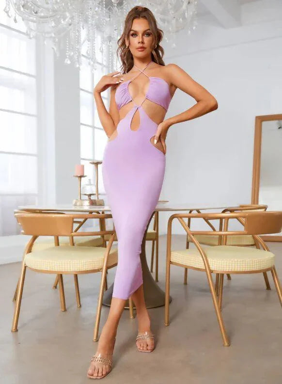 Cut-out Bodycon Midi Dress in Lavender - Endless - UAE Rental and Resale for Women's Fashion