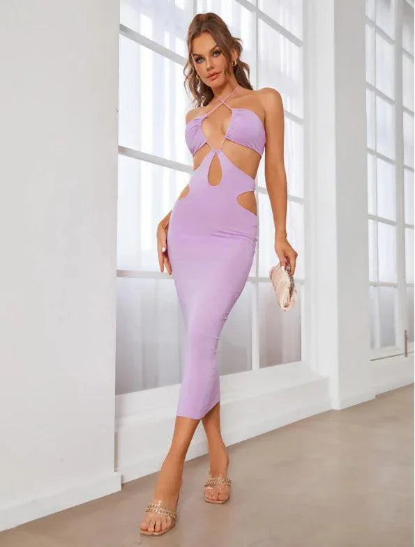Cut-out Bodycon Midi Dress in Lavender - Endless - UAE Rental and Resale for Women's Fashion
