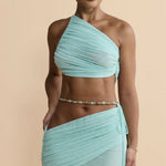 Aliah Co-ord Set in mint wrap crop top and maxi skirt with beaded details — Endless | Endless UAE