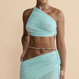 Aliah Co-ord Set in mint wrap crop top and maxi skirt with beaded details — Endless | Endless UAE