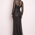 Sheer long sleeve glitter maxi dress in black with sparkling embellishments, rear view — Lipsy London | Endless UAE