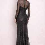 Sheer long sleeve glitter maxi dress in black with sparkling embellishments, rear view — Lipsy London | Endless UAE