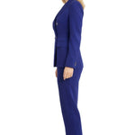 Woman wearing royal blue double-breasted tailored suit with black heels — Elisabetta Franchi | Endless UAE
