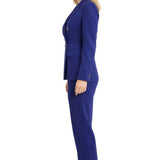 Woman wearing royal blue double-breasted tailored suit with black heels — Elisabetta Franchi | Endless UAE