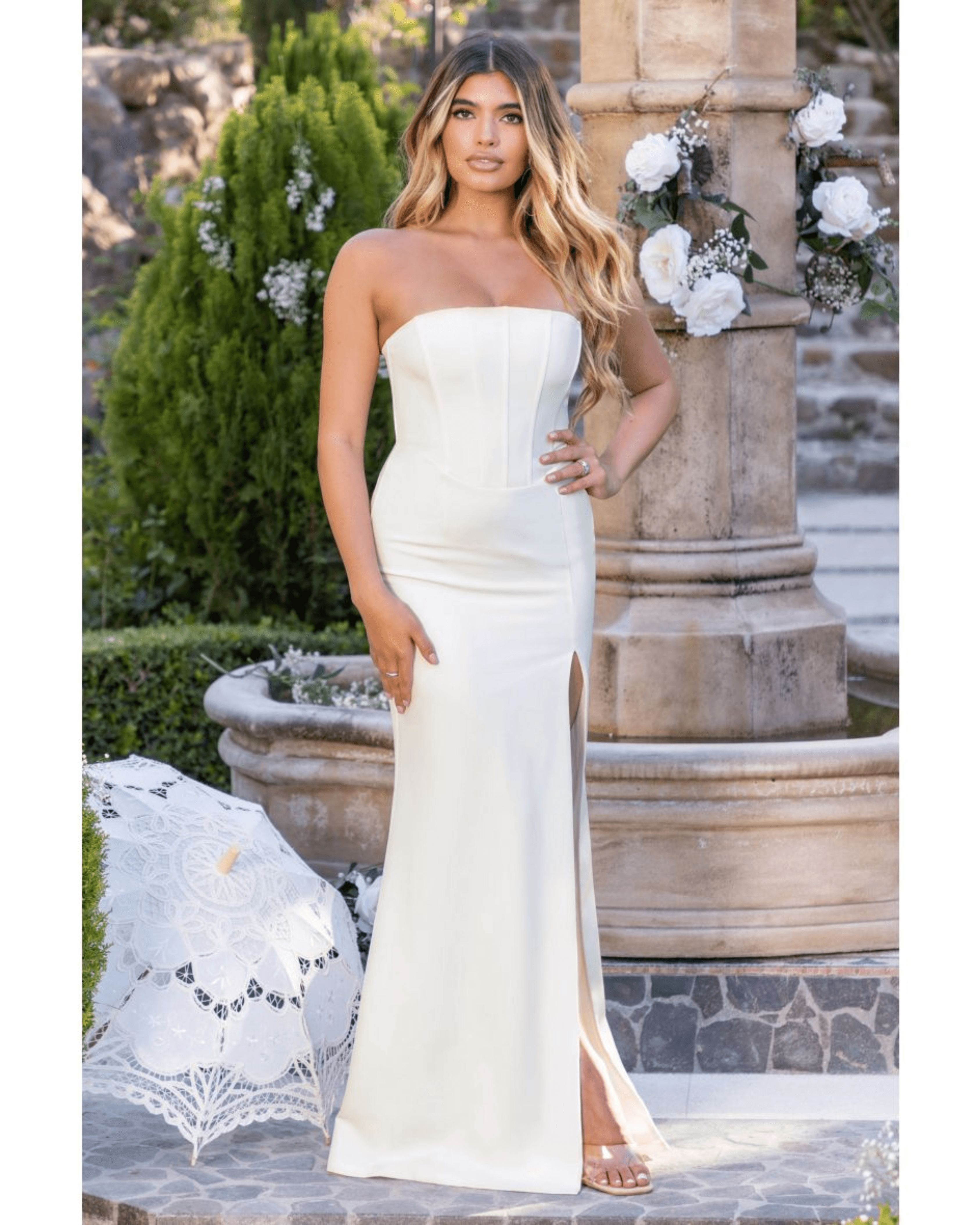 Daphne White Bandeau Maxi Dress - Endless - UAE Rental and Resale for Women's Fashion