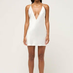 Deep V Pure Silk White Dress - Endless - UAE Rental and Resale for Women's Fashion