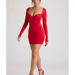 Demelza Long Sleeve Sweetheart Neckline Mini Dress in Fire Red - Endless - UAE Rental and Resale for Women's Fashion