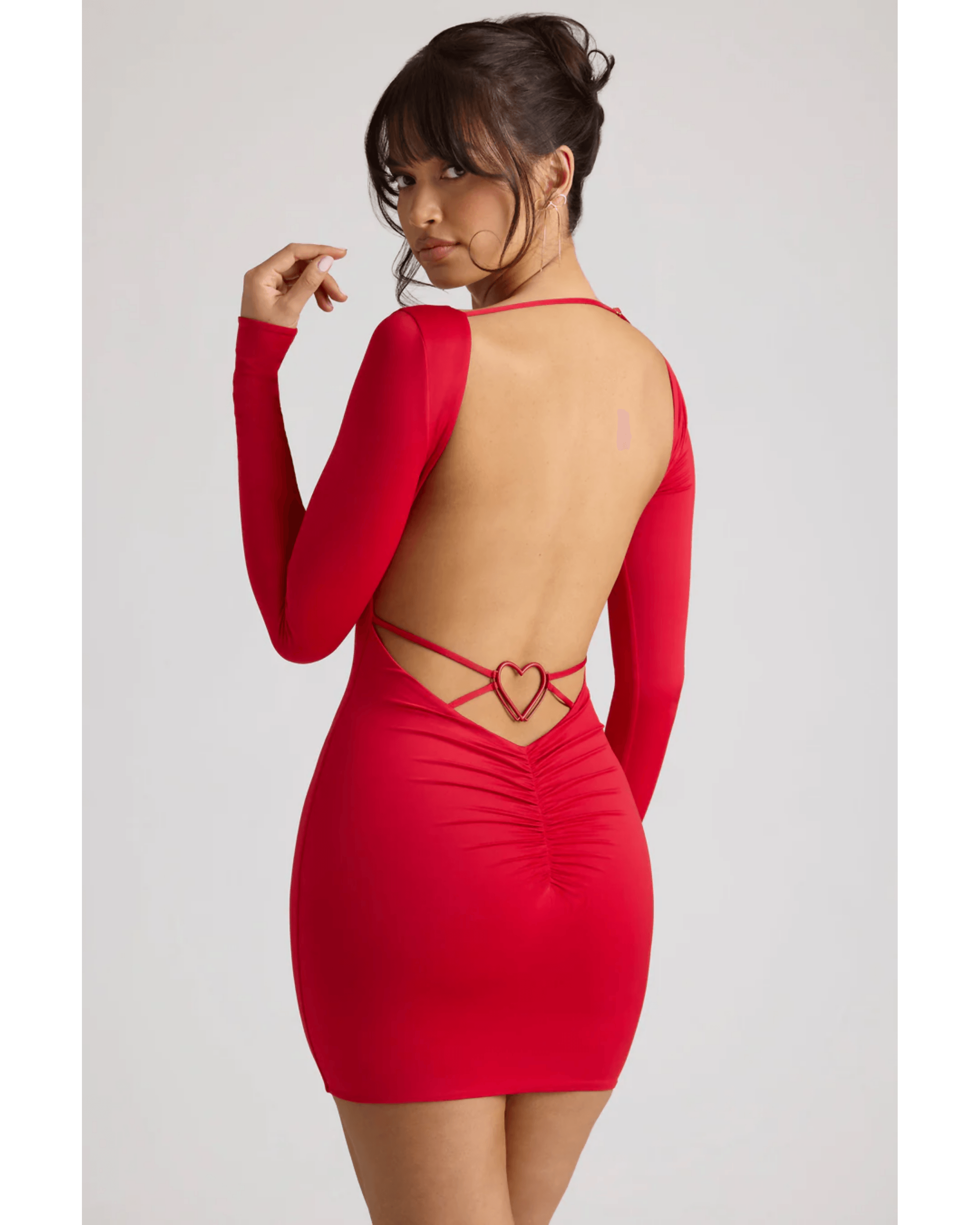Demelza Long Sleeve Sweetheart Neckline Mini Dress in Fire Red - Endless - UAE Rental and Resale for Women's Fashion