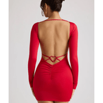 Demelza Long Sleeve Sweetheart Neckline Mini Dress in Fire Red - Endless - UAE Rental and Resale for Women's Fashion