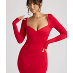 Demelza Long Sleeve Sweetheart Neckline Mini Dress in Fire Red - Endless - UAE Rental and Resale for Women's Fashion