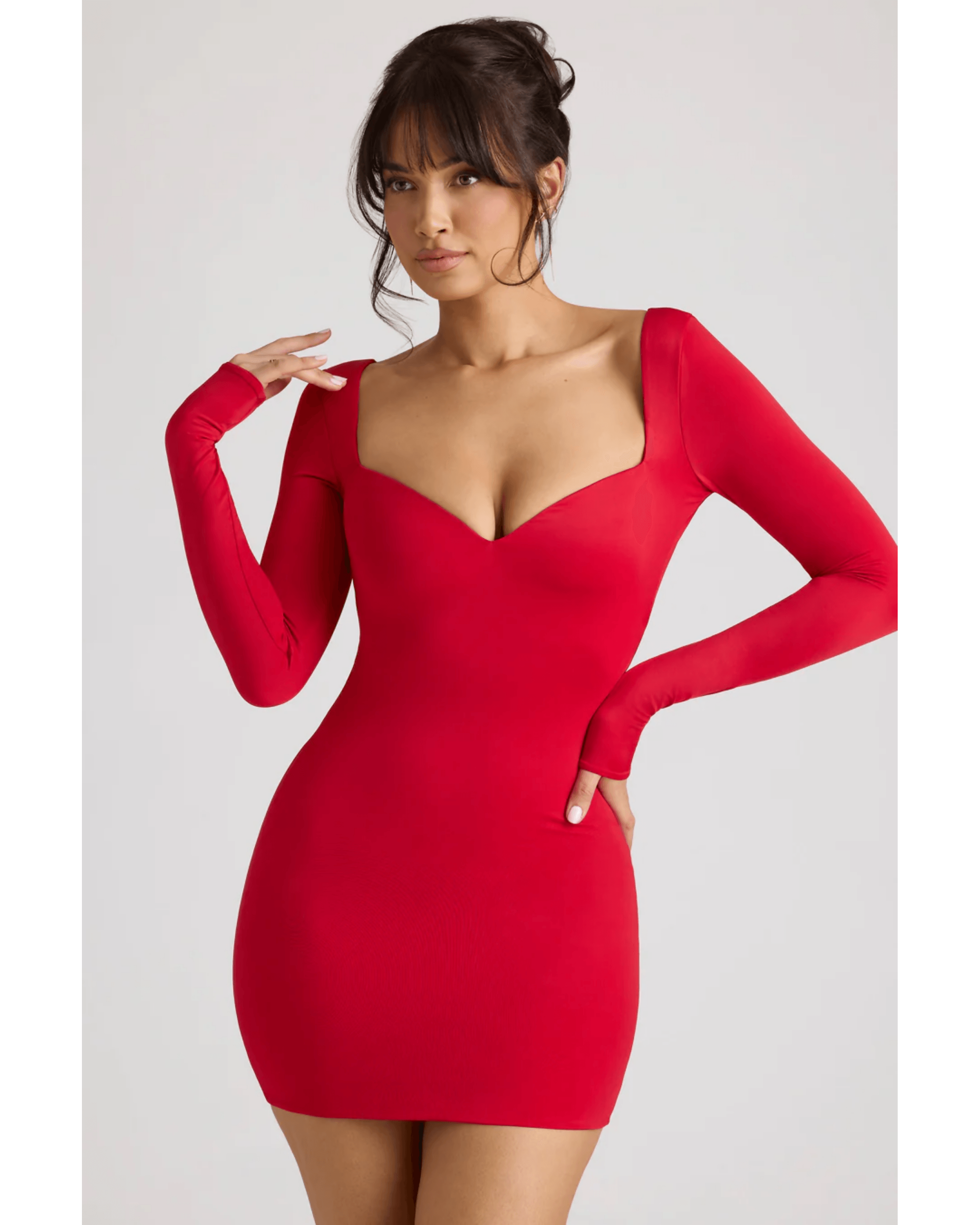Demelza Long Sleeve Sweetheart Neckline Mini Dress in Fire Red - Endless - UAE Rental and Resale for Women's Fashion