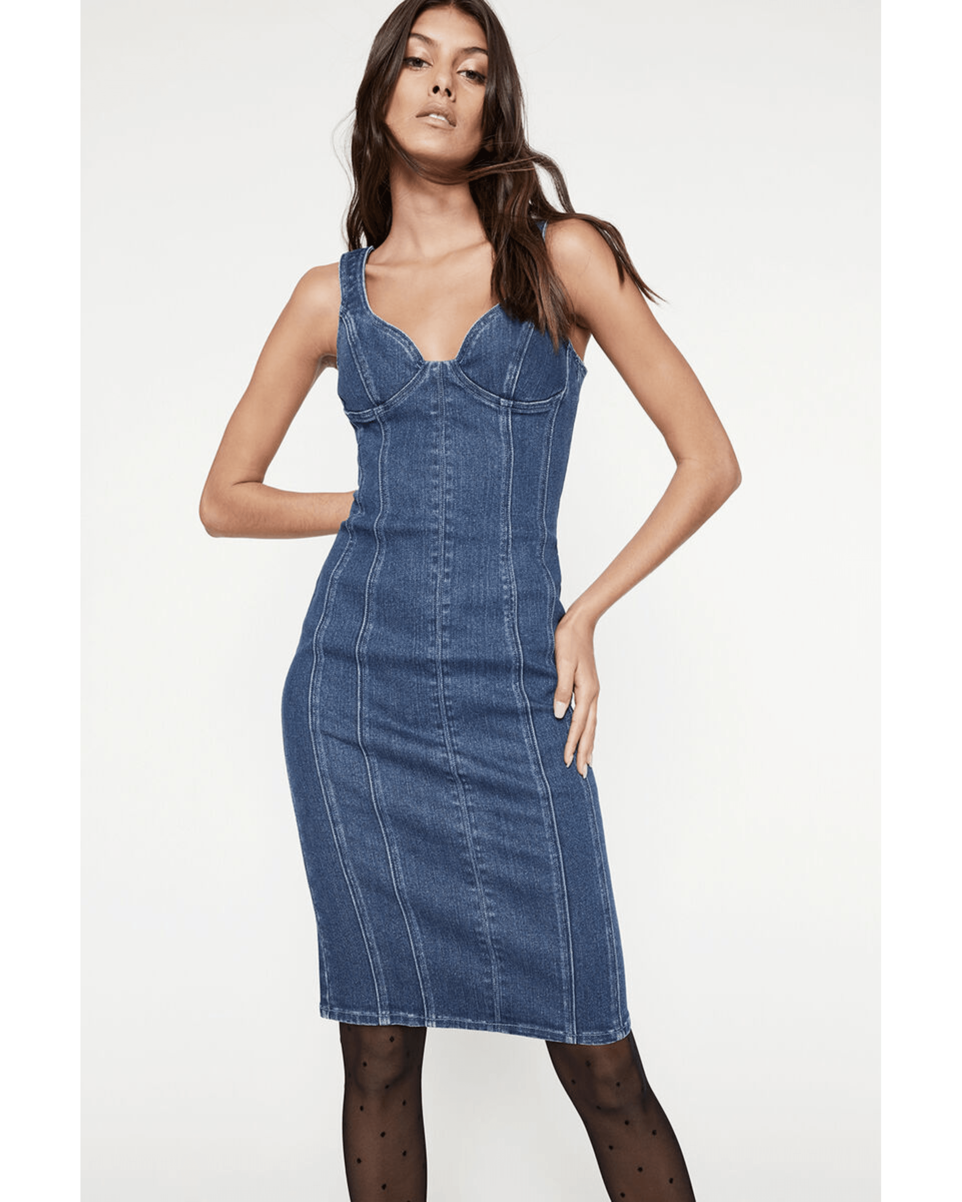 Denim Panneled Midi Dress - Endless - UAE Rental and Resale for Women's Fashion