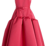 Red satin sleeveless midi dress with bow belt and full skirt — Huishan Zhang | Endless UAE