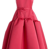 Red satin sleeveless midi dress with bow belt and full skirt — Huishan Zhang | Endless UAE
