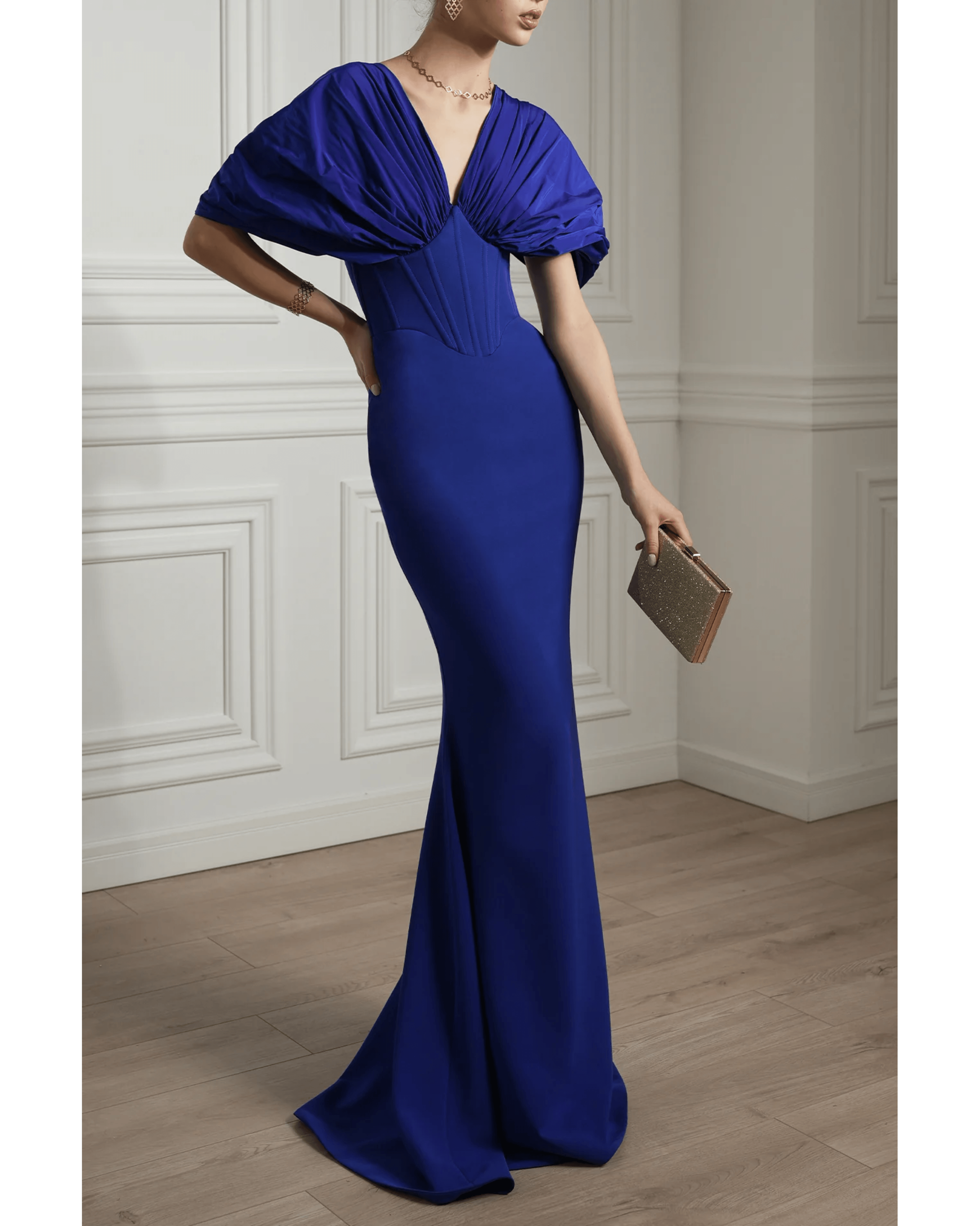 Dina Royal Blue Crepe And Taffeta Dress - Endless - UAE Rental and Resale for Women's Fashion