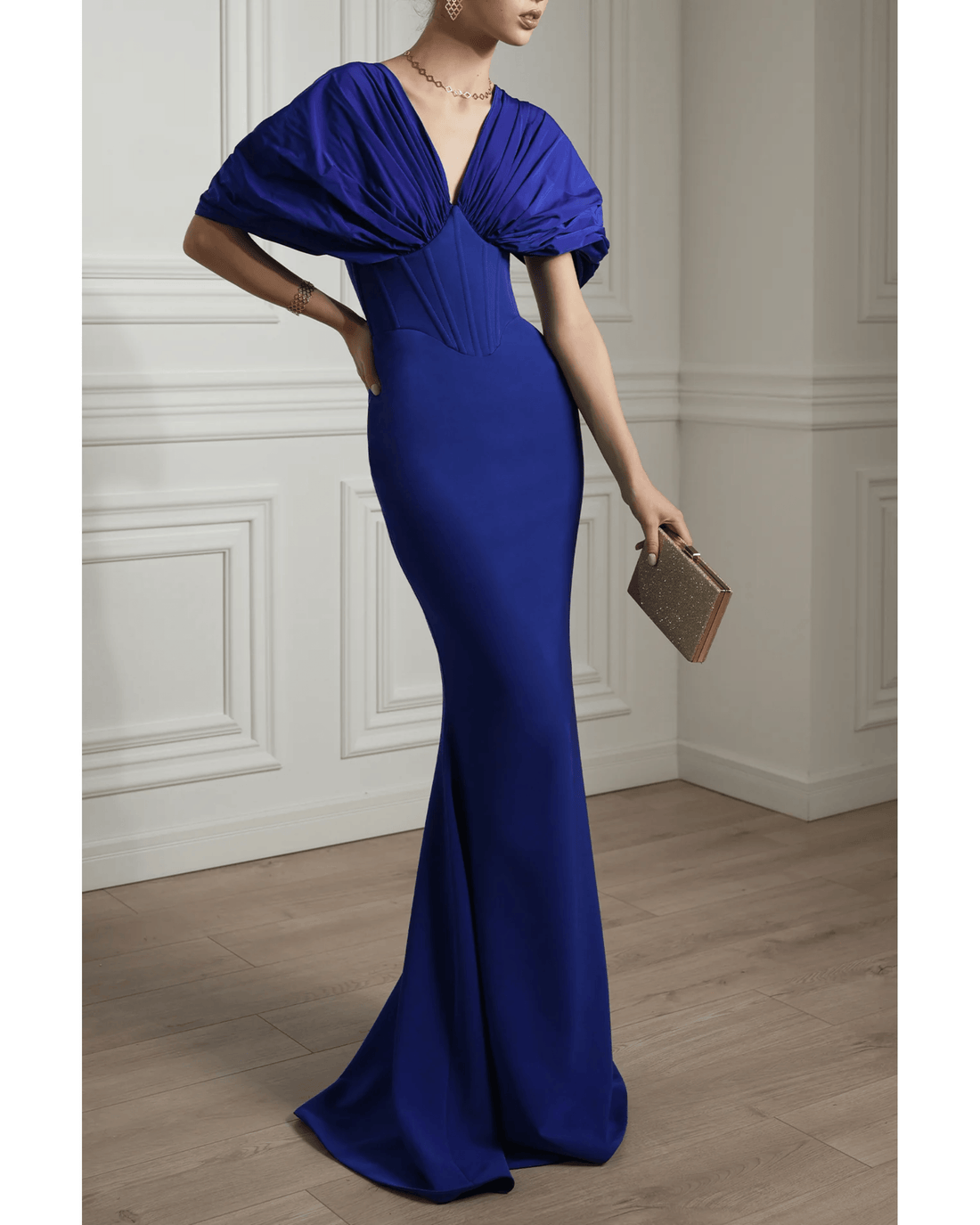 Dina Royal Blue Crepe And Taffeta Dress - Endless - UAE Rental and Resale for Women's Fashion