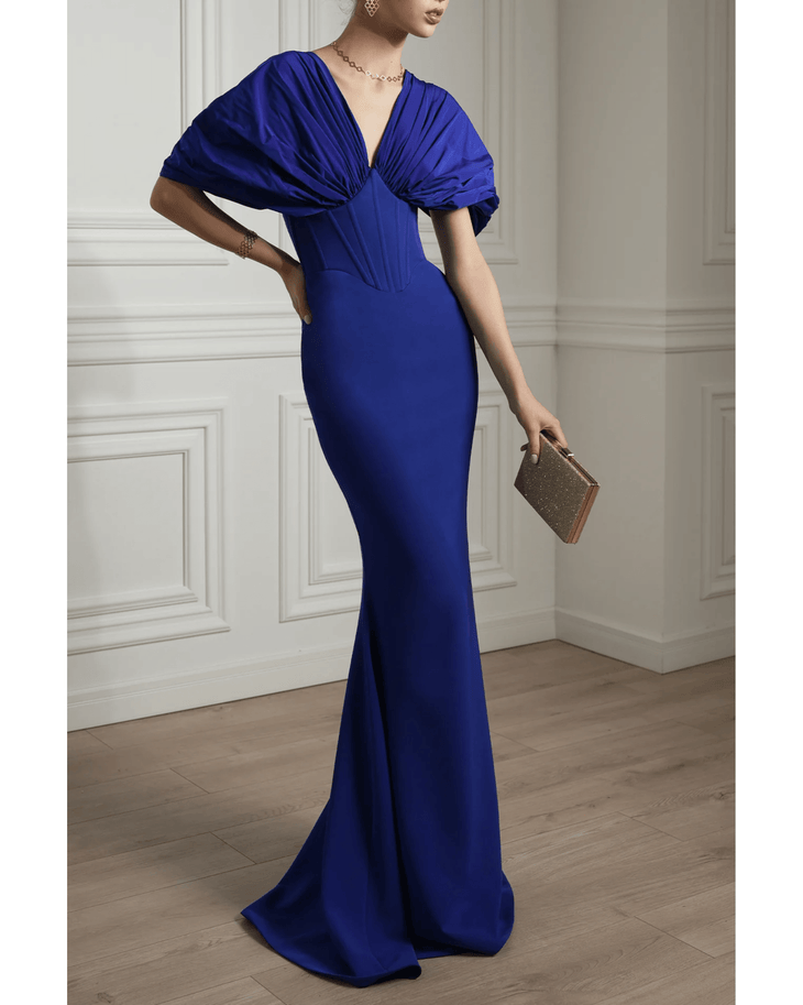 Dina Royal Blue Crepe And Taffeta Dress - Endless - UAE Rental and Resale for Women's Fashion