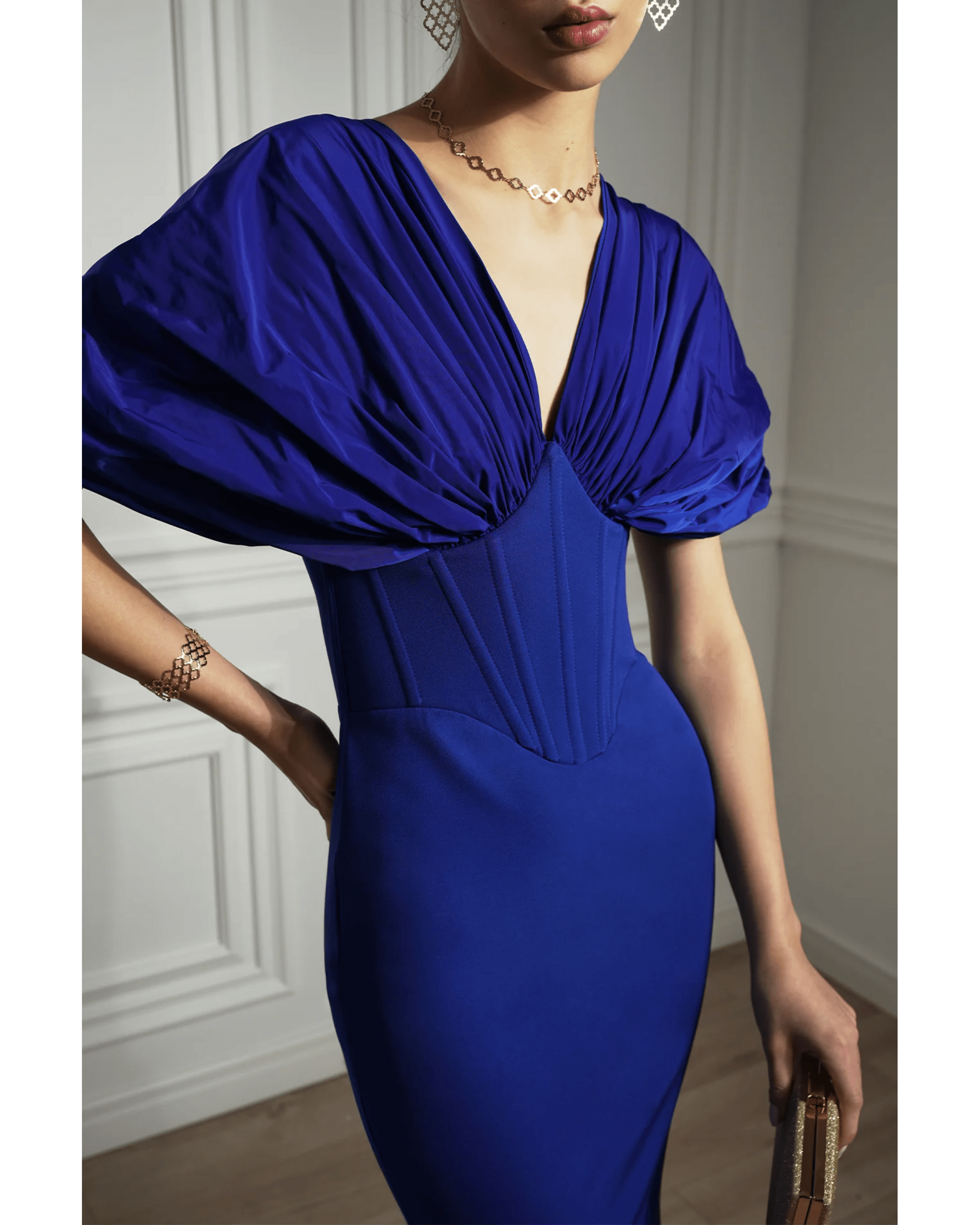 Dina Royal Blue Crepe And Taffeta Dress - Endless - UAE Rental and Resale for Women's Fashion