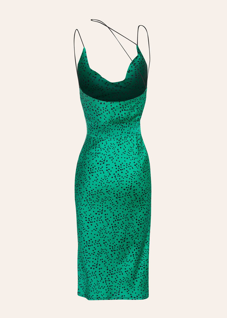 Green polka dot midi dress with cowl neckline and ruched waist detail — Dvete | Endless UAE