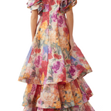 Federica Ruffled Gown in Fleur Print with tiered ruffles and multicolor floral design — Leo Lin | Endless UAE