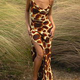 Arizona Maxi Dress in giraffe print with cowl neckline and spaghetti straps — Rat & Boa | Endless UAE