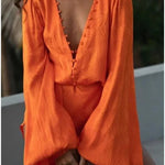 Vibrant orange V-neck dress with button detail and long sleeves — Rat & Boa | Endless UAE