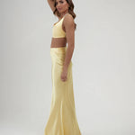 Pale Yellow Maxi Skirt with High Waist and Side Slit — By Keara | Endless UAE