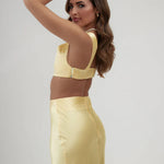 Pale Yellow Maxi Skirt with High Waist and Side Slit — By Keara | Endless UAE