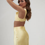 Pale Yellow Maxi Skirt with High Waist and Side Slit — By Keara | Endless UAE