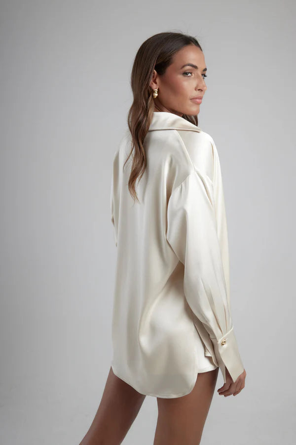 Cream oversized shirt with draped back detail — By Keara | Endless UAE