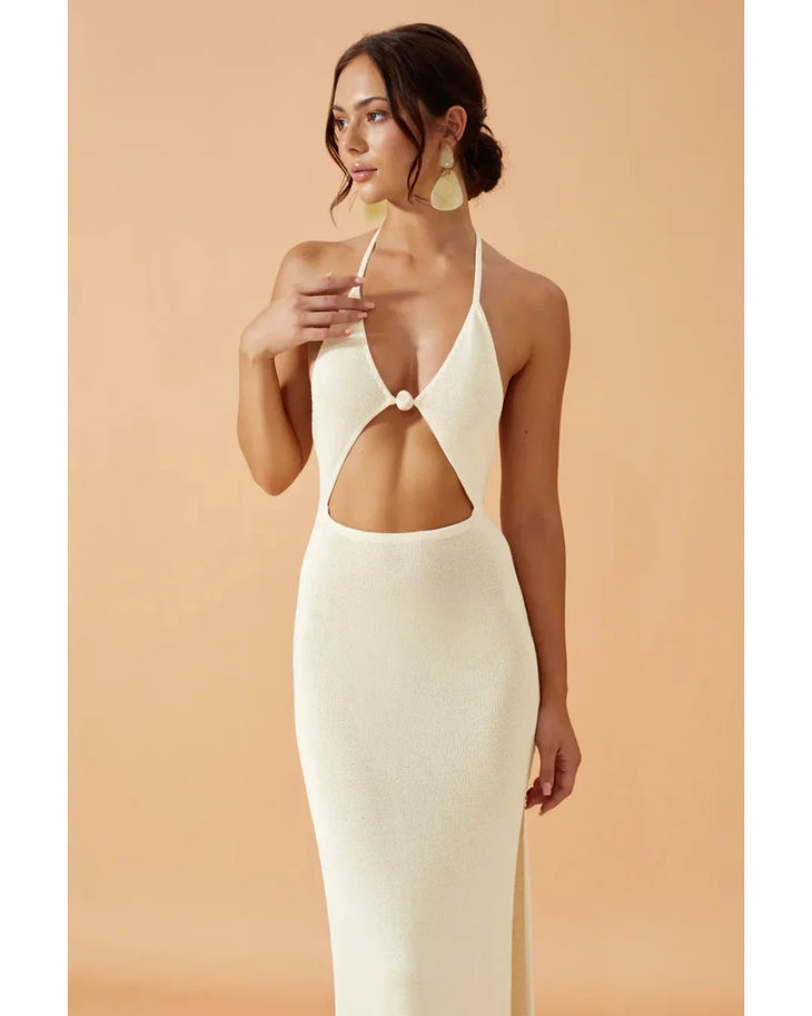 Zoelle Dress in cream with halter neckline and cutout details — Flook The Label | Endless UAE