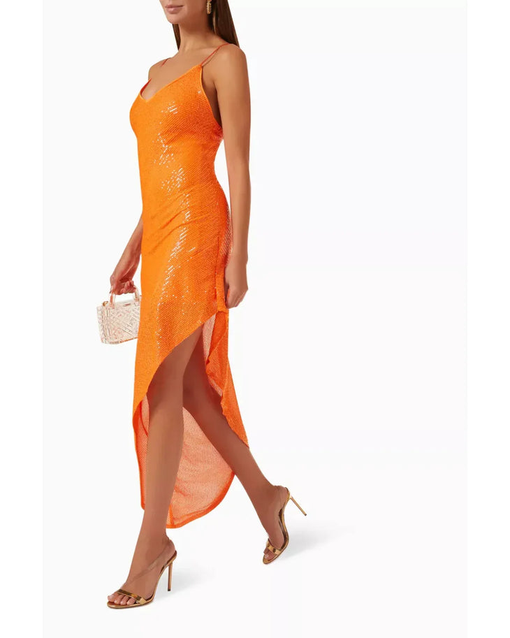 Kanelios orange sequinned asymmetric cami dress — Rotate Birger Christensen | Endless UAE