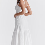 White broderie anglaise midi sundress with sweetheart neckline and tiered skirt — House of CB | Endless UAE