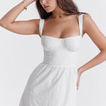 White broderie anglaise midi sundress with sweetheart neckline and tiered skirt — House of CB | Endless UAE