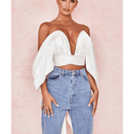 Elisetta Ivory Satin Plunge Off Shoulder Bustier - Endless - UAE Rental and Resale for Women's Fashion