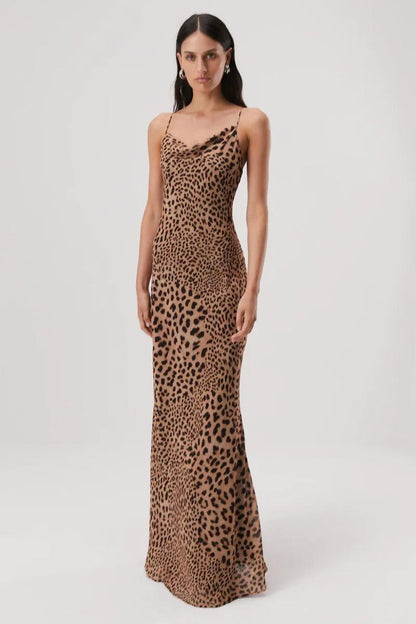 Elowen Georgette Maxi Dress in Sunset Safari Animal Print - Endless