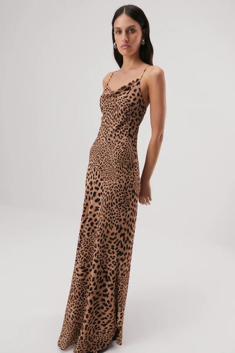 Elowen Georgette Maxi Dress in Sunset Safari Animal Print - Endless