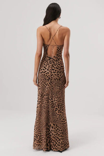 Elowen Georgette Maxi Dress in Sunset Safari Animal Print - Endless