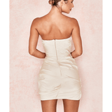 Emanuela Ivory Draped Ruched Mini Dress - Endless - UAE Rental and Resale for Women's Fashion