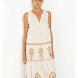 Embroidered Sleeveless Feather Dress White/Gold - Endless - UAE Rental and Resale for Women's Fashion