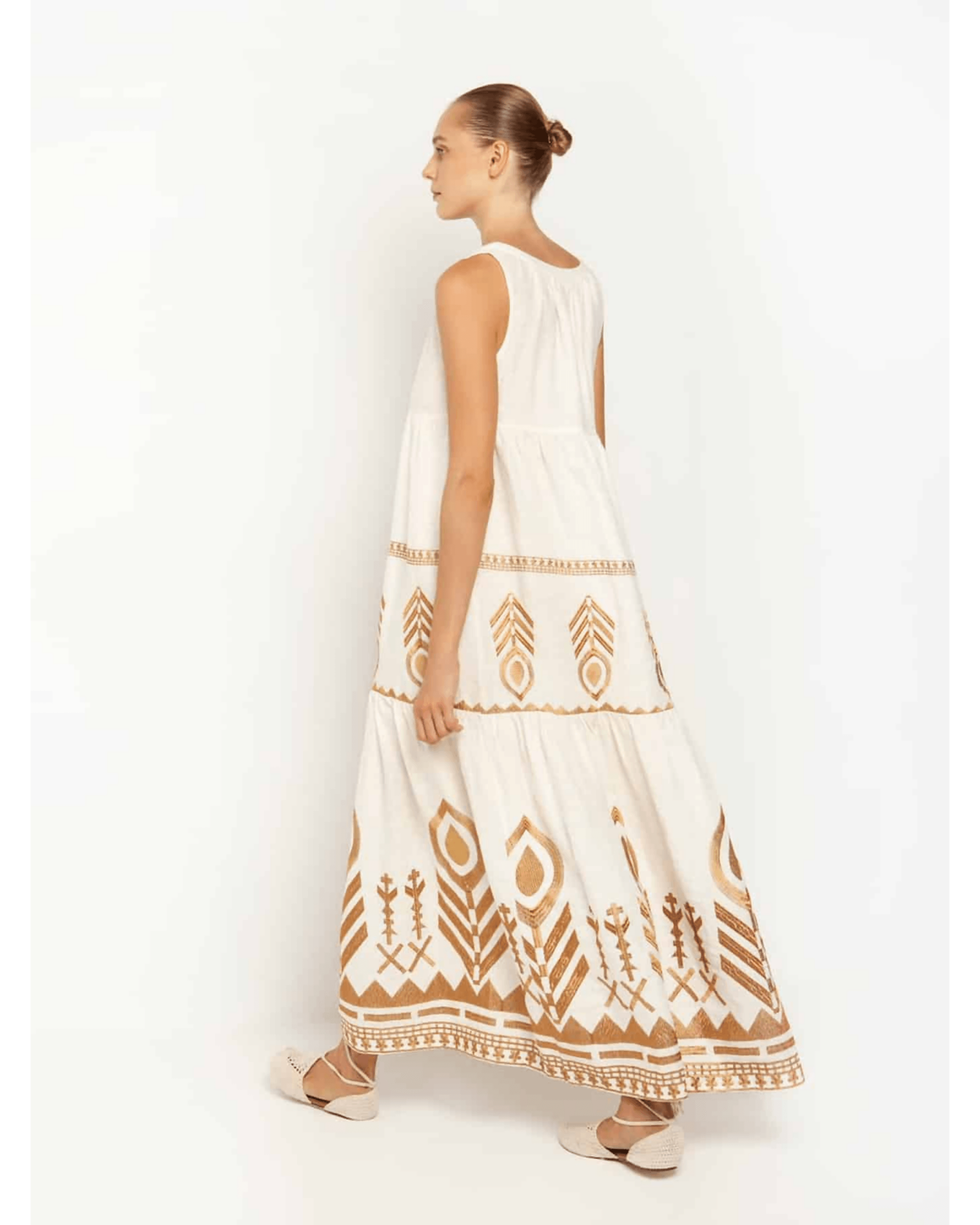 Embroidered Sleeveless Feather Dress White/Gold - Endless - UAE Rental and Resale for Women's Fashion