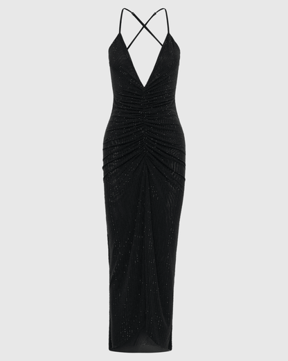 Emeraude Diamonte Ruched Midi Dress - Endless