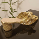 Emilia Pleated Knot Mules in Gold - Endless - UAE Rental and Resale for Women's Fashion