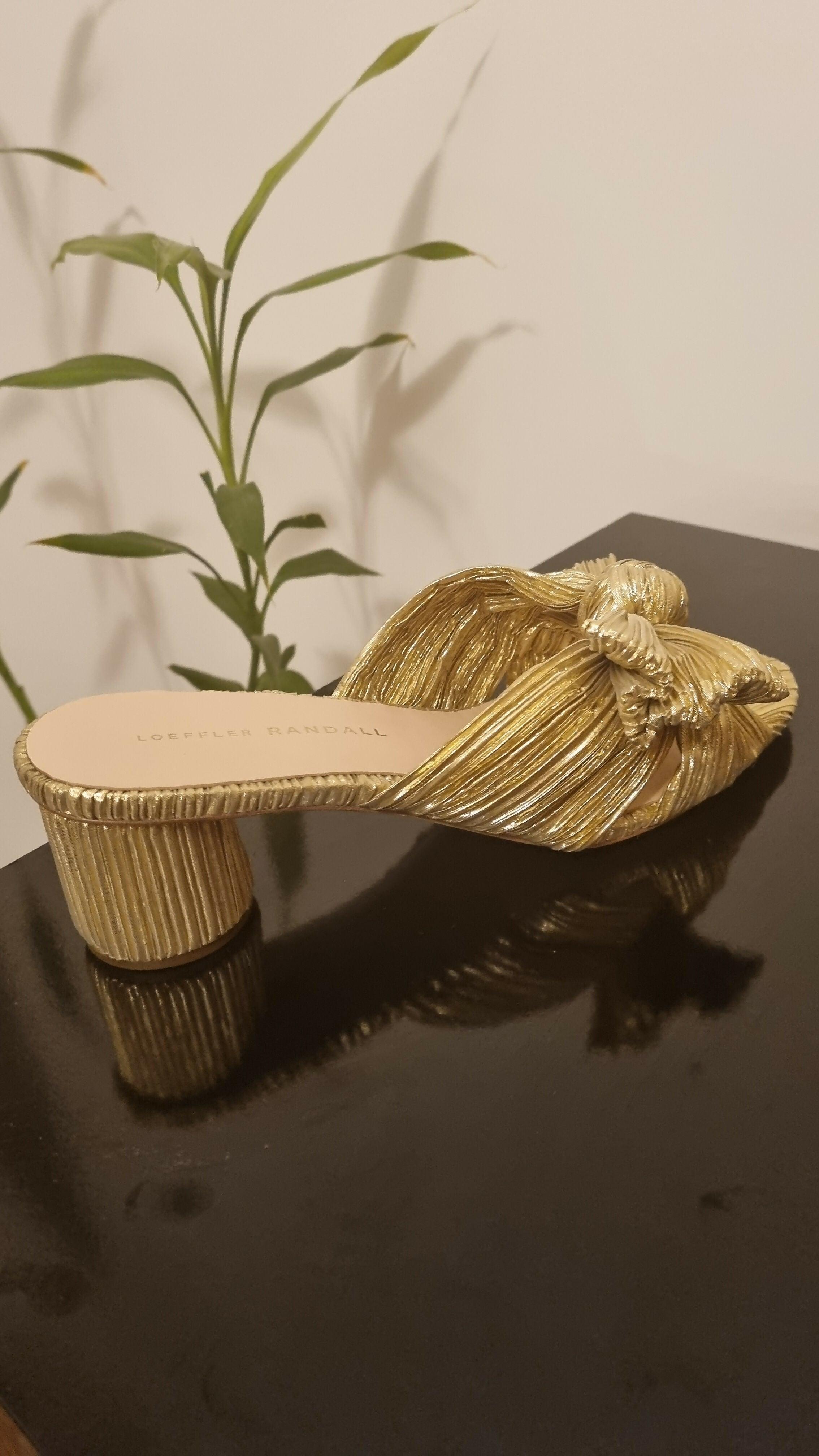 Emilia Pleated Knot Mules in Gold - Endless - UAE Rental and Resale for Women's Fashion