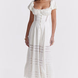 Eviana Ivory Real Silk Puff Sleeve Dress